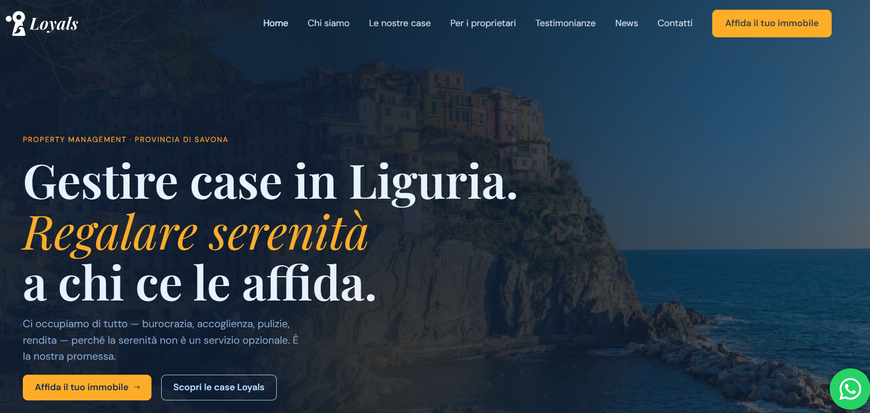 Home page del sito di Loyals, property management