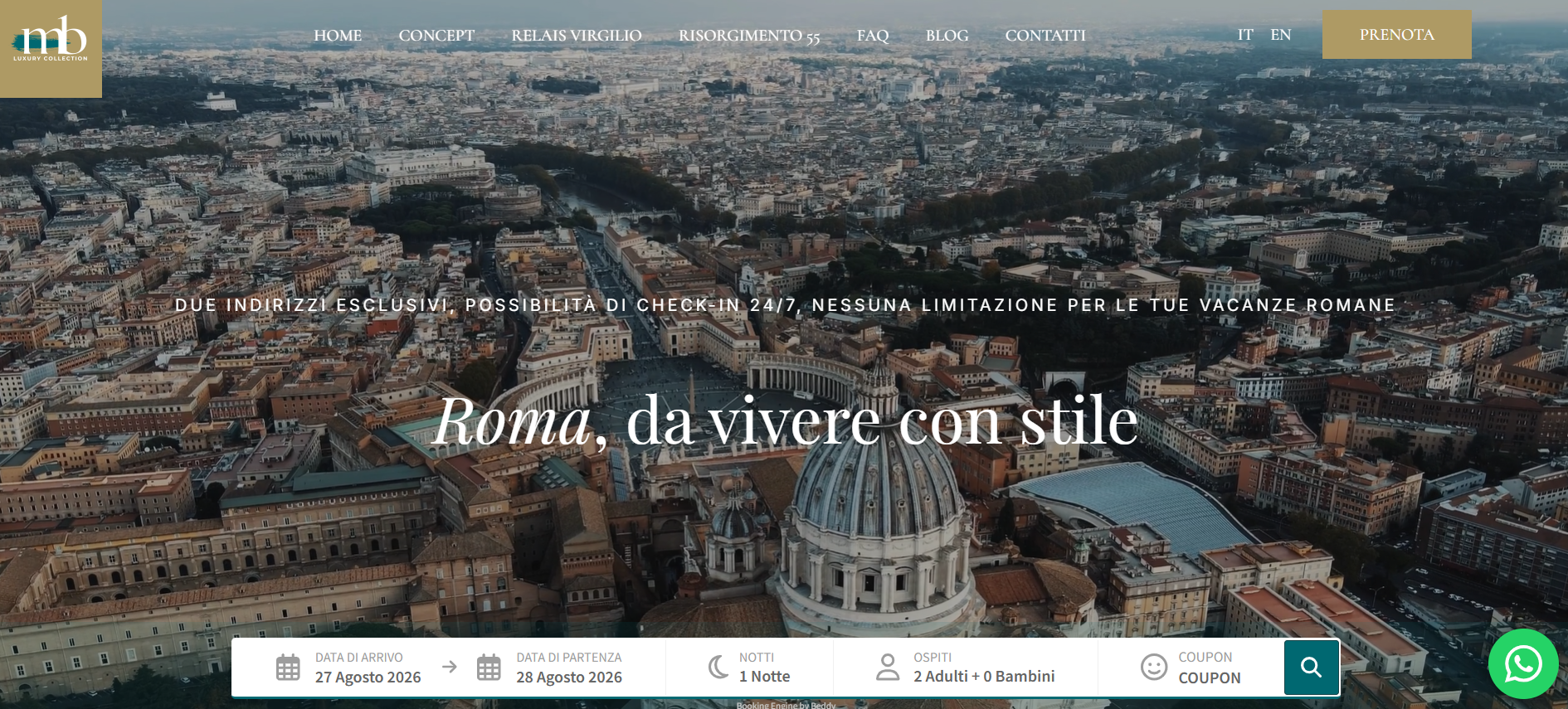 Home page del sito di MB Luxury Collection a Roma